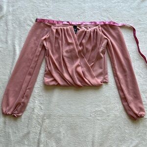 Ruched off shoulder long sleeve blouse